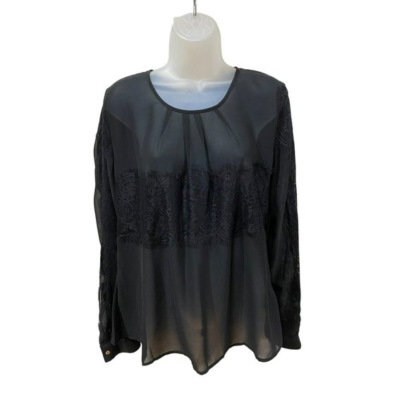 NWT Kardashian Kollection Lace Overlay Sheer Blouse Size Large - Picture 3 of 11